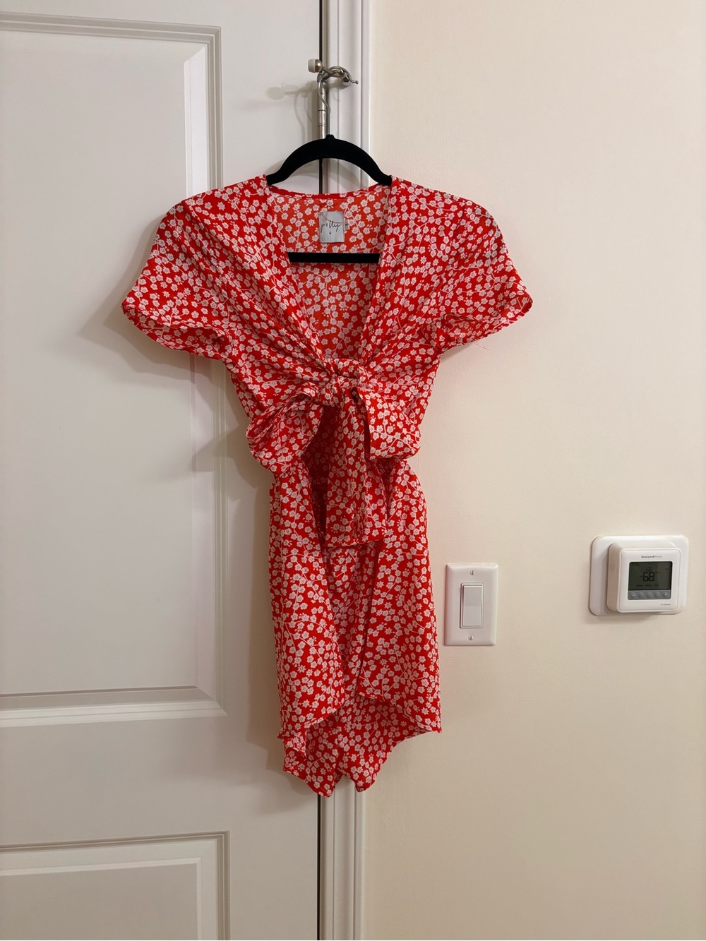 Red Floral Tie-Front Women’s Dress